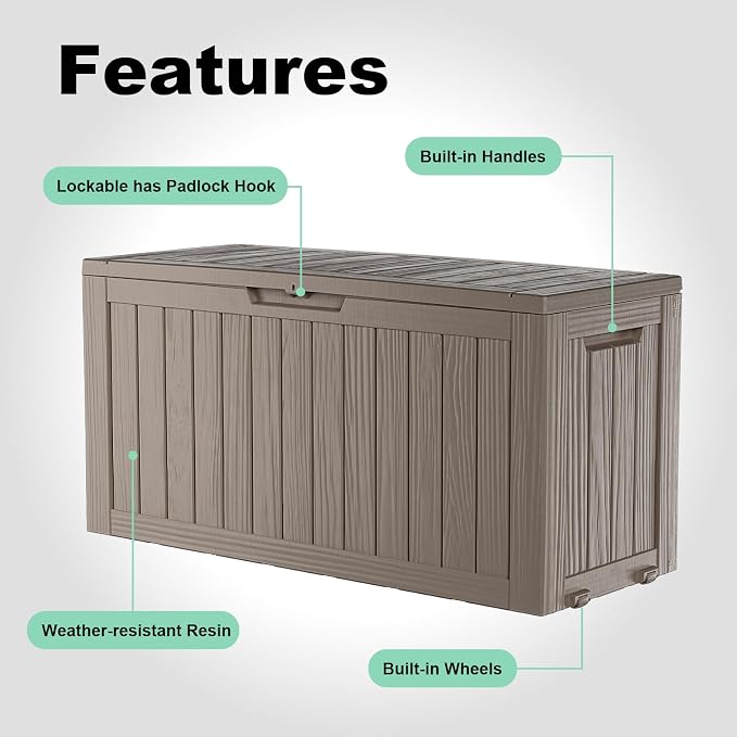 75 Gallon Waterproof Outdoor Storage Box, Resin Deck Box, Lockable Outside - Image 3