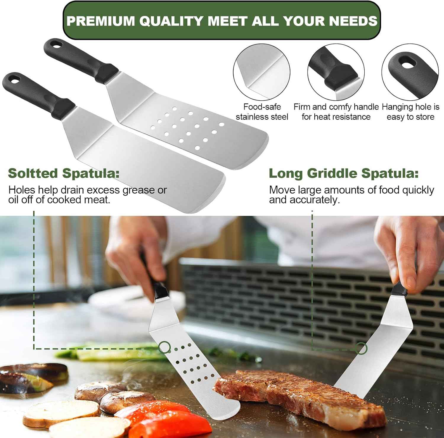 18PCS Griddle Accessories Kit, Flat Top Grill Accessories Set for Blackstone and Camp Chef, Grill Spatula Set with Enlarged Spatulas, Basting Cover, Scraper for Outdoor BBQ