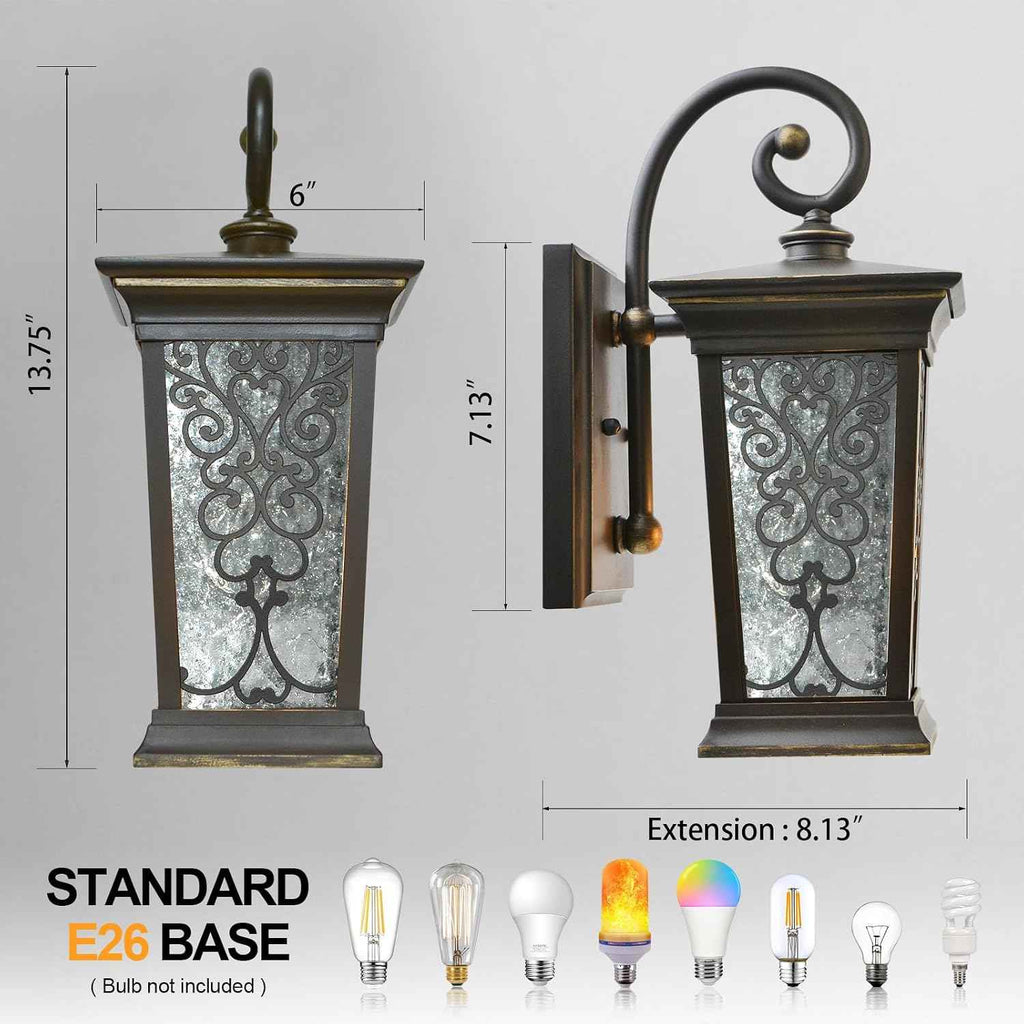 ALVIME Outdoor Wall Light Fixtures, 14" Vintage Spanish Style, Oil Rubbed Bronze Exterior Wall Lantern, Anti-Rust & Waterproof, Clear Seeded Glass, Farmhouse Porch Light for House Garden Garage