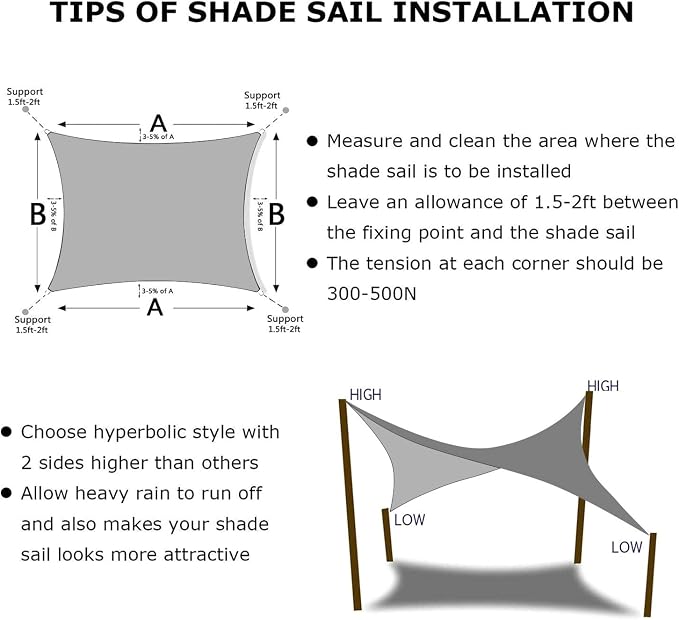 KANAGAWA Sun Shade Sail 10'x13' Gray Rectangle UV Block Canopy Awning Shelter - Image 6