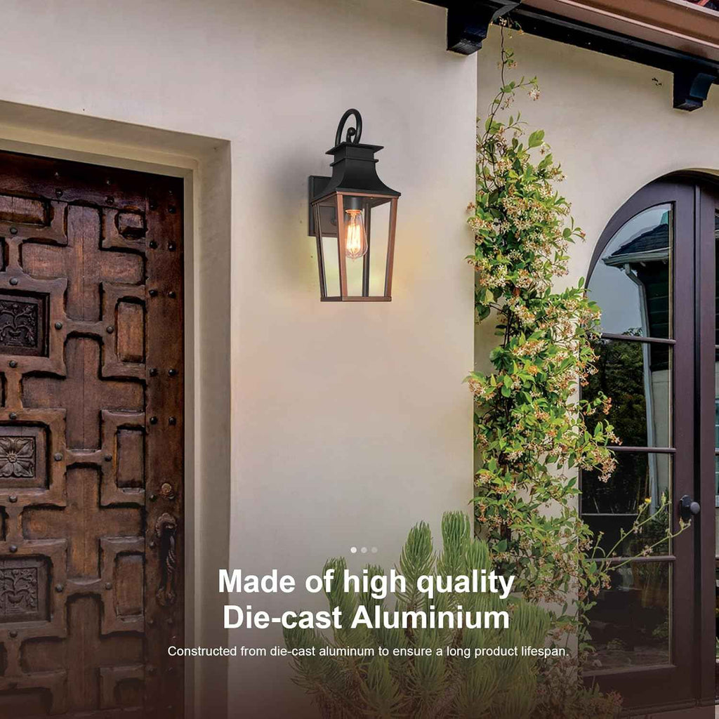ALVIME Bronze Outdoor Wall Sconces | Beveled Glass Exterior Wall Mount Lantern, Metal Waterproof Outdoor Light Fixtures for Garage, House, Patio, E26 Base