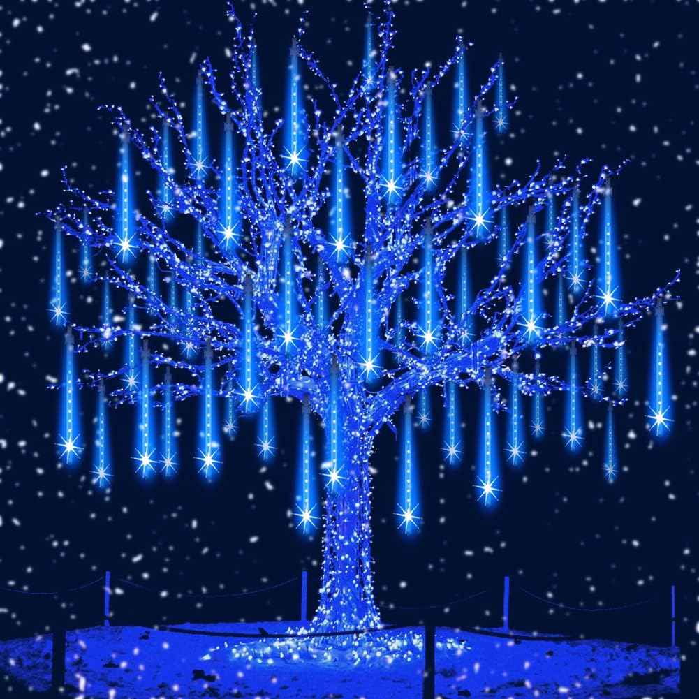 Aukora Christmas Lights Outdoor, UL Certified Blue Meteor Shower Lights | 8Tubes 192LED Falling Rain Drop Snow Icicle String Lights, Decor for Xmas Tree Party Wedding Holiday Yard Backyard Patio
