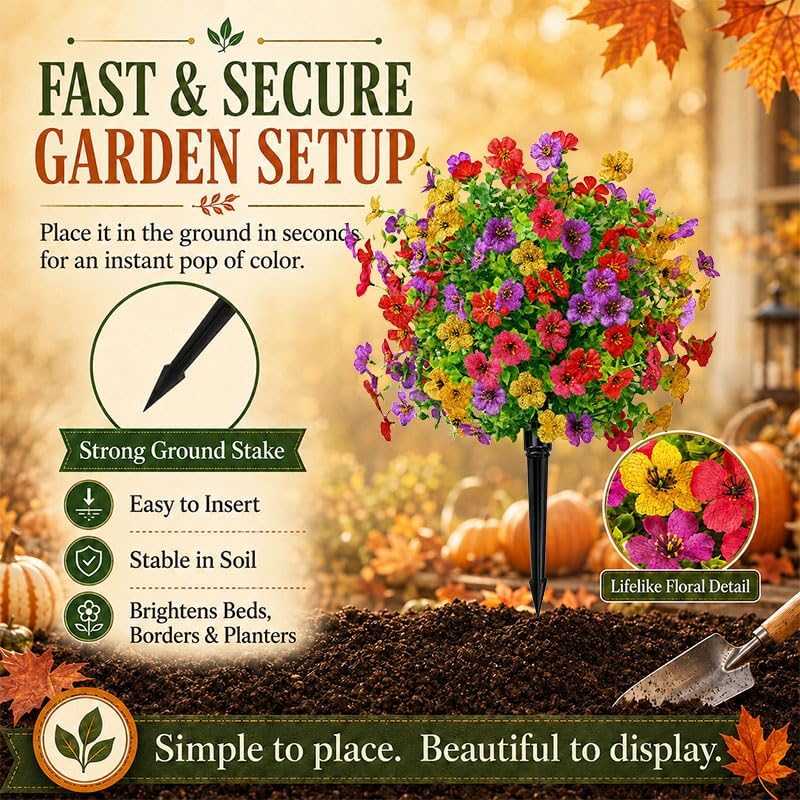 Artificial Flowers for Outdoors, UV Resistant Faux Topiary Ball Plants with Ground Stakes, 22 Inch Realistic Fake Greenery Bushes, Waterproof Fade Proof for Garden Porch Patio Yard Decor, 2 Pack