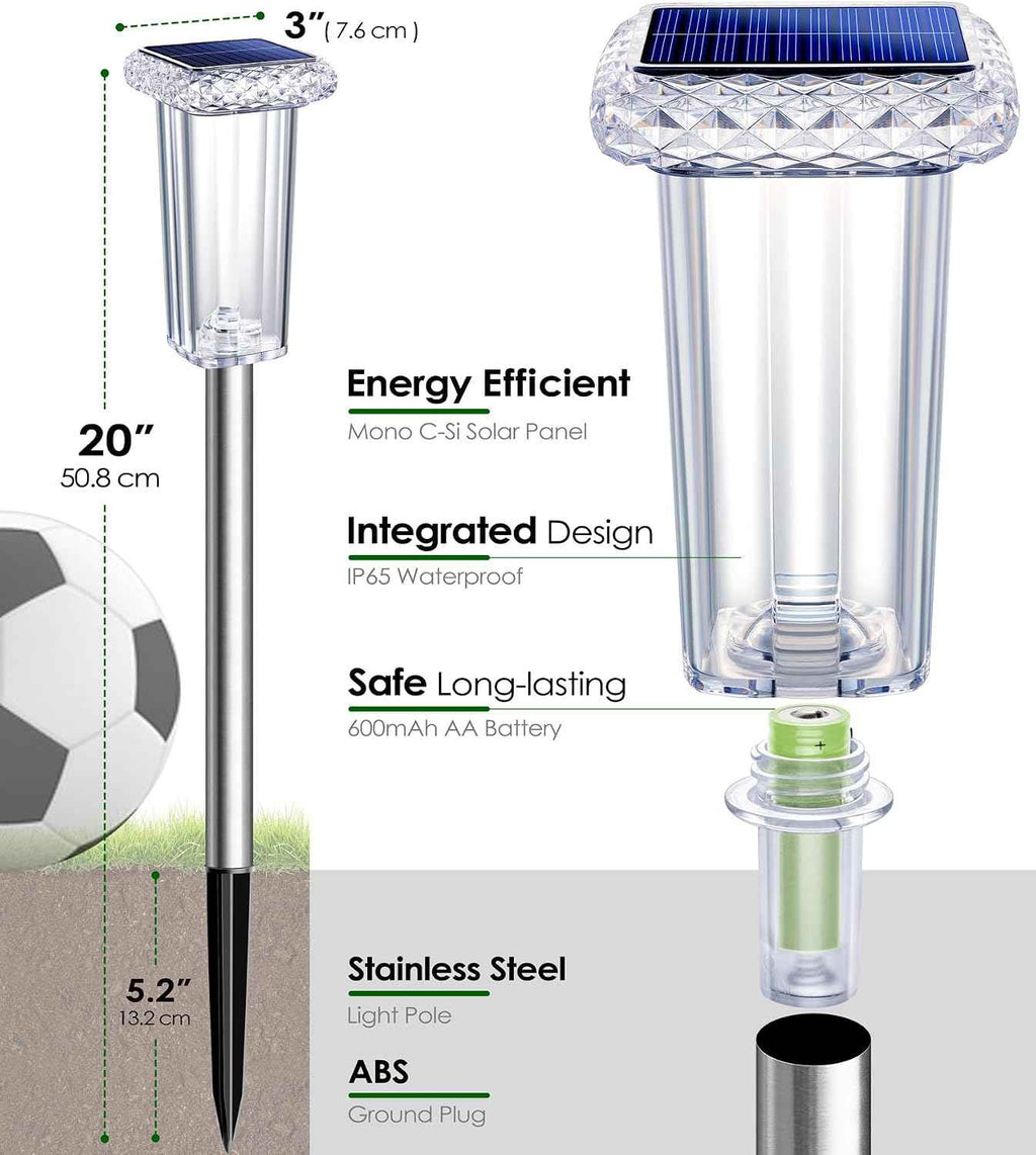 DenicMic Pathway Solar Lights Outdoor Waterproof 4 Pack Halloween Decor | 10 Color Mode LED Stake Lights for Yard Garden Driveway Walkway Landscape Path Lights Auto On/Off, Acrylic/Stainless Steel