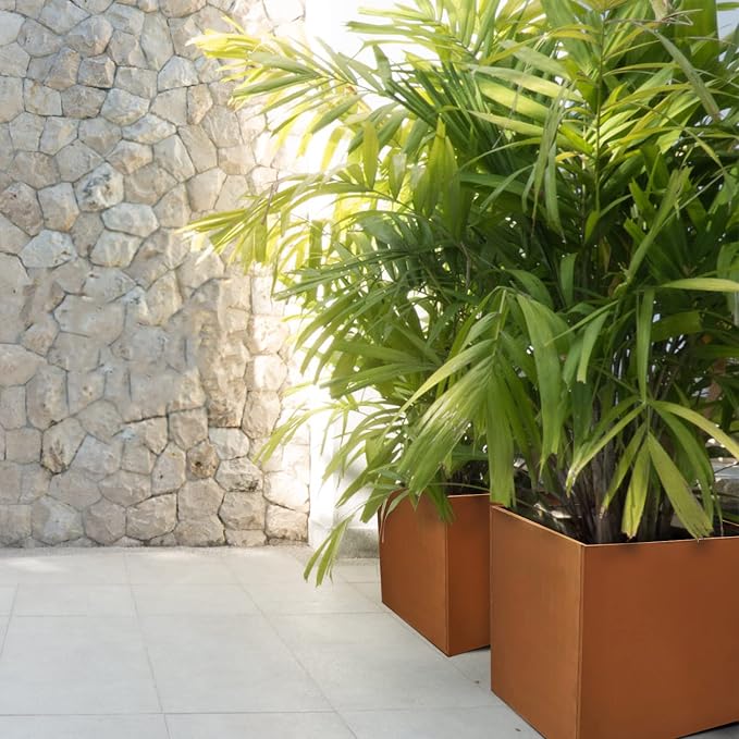 Corten Steel Planter Box Large Outdoor Planter 24 Inch Square Cube Planters - Image 4