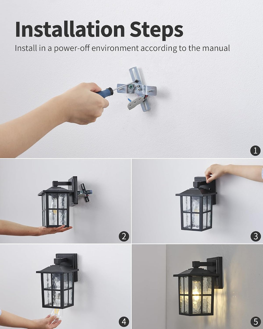 KDG Black Outdoor Waterproof Modern Patio Wall Light Fixtures Set of 2 | E26 Socket Exterior Lanterns & Sconce with Tempered Glass, Wall Mounted Lamps for Home, Front Door, Garden, Garage, Porch