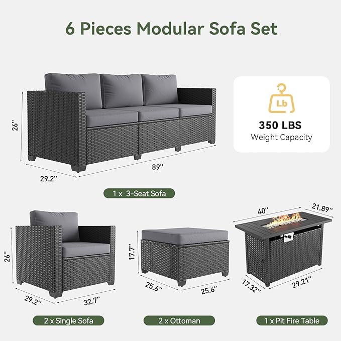 Aoxun Patio Furniture Set with Fire Pit Table, 6 Piece Outdoor Furniture Set - Image 7