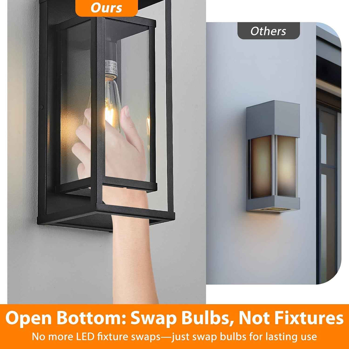 14" Black Outdoor Light Fixture, E26 Outdoor Wall Lantern 2-Pack | Exterior Lighting Fixtures, Waterproof Modern Front Porch Lights, Clear Glass Coach Lights, For Garage, Porch, Front Door