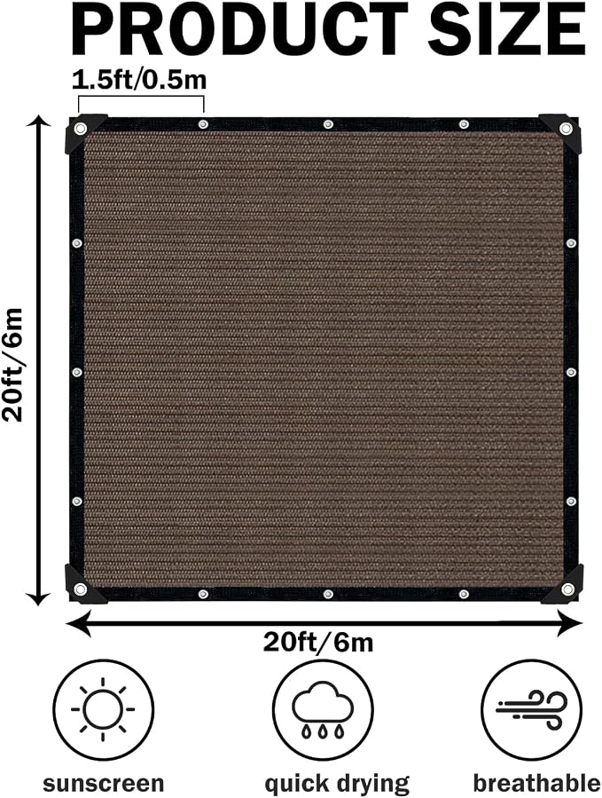 Sun Shade Cloth with Grommets, 90% UV Protection Shade Fabric, Pergola Shade - Image 2