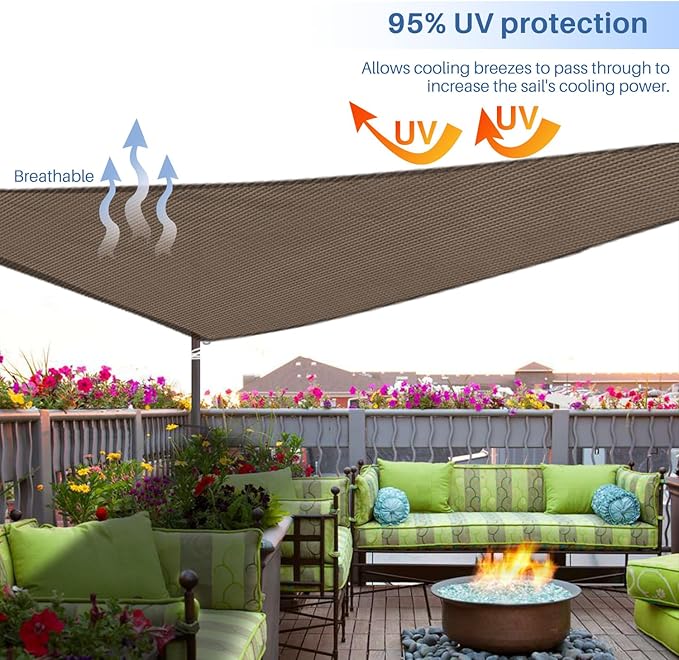 E&K Sunrise 27' x 27' x 27' Sun Shade Sail Triangle Canopy Shade Cover UV Block - Image 5