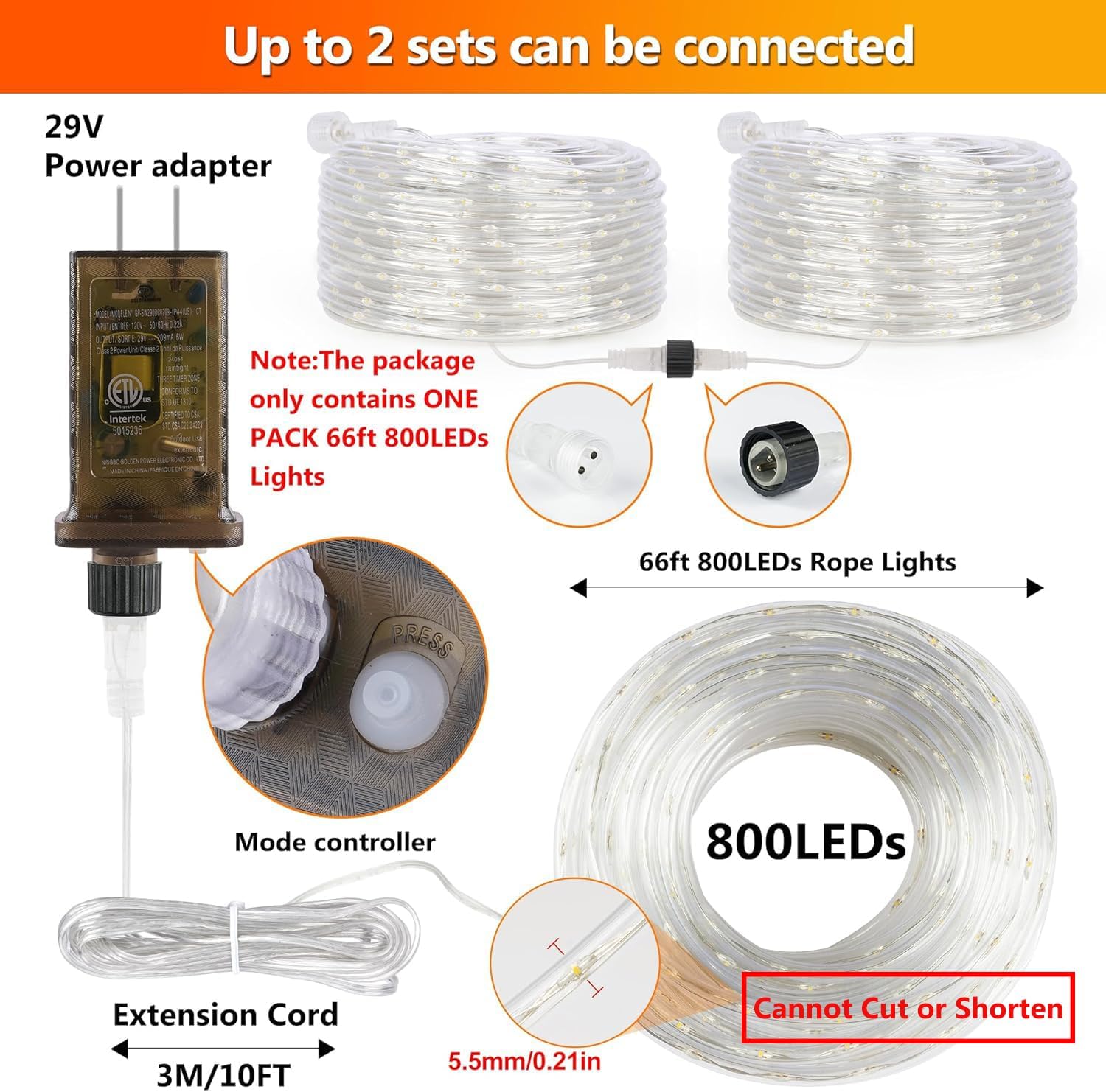 OMIKA Connectable 66FT 800LED Thin Rope Lights Outdoor, 0.21 Inch Diameter, Warm White Fairy Lights Plug in, Outdoor String Light Waterproof Lighting for Deck Patio Yard Garden Pathway Camping Decor