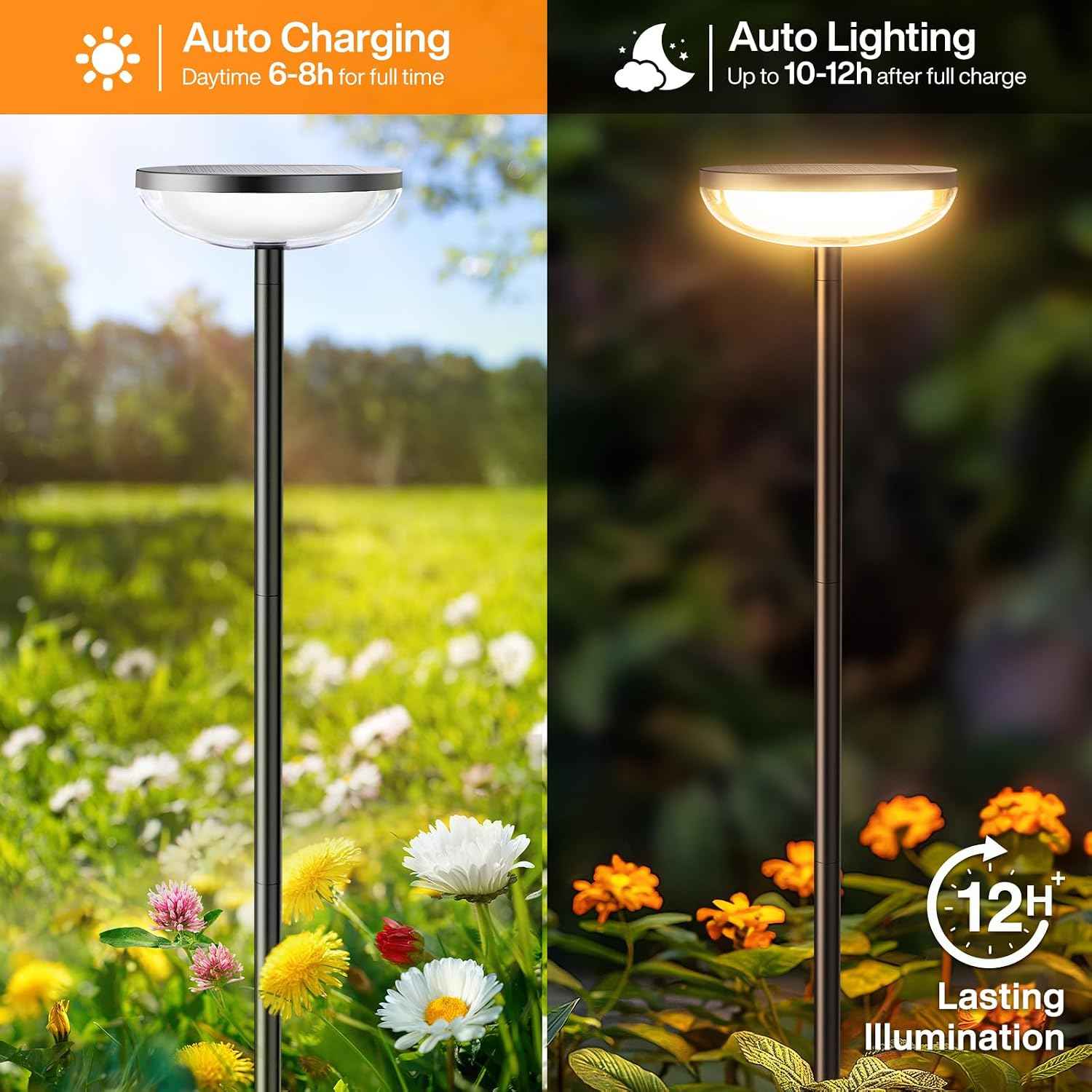 ELECLINK Solar Pathway Lights Outdoor, 6 Pack Tall Solar Garden Lights Outdoor Waterproof for Yard Flower Bed Patio Path Walkway Driveway Outside Decor Landscape Lighting