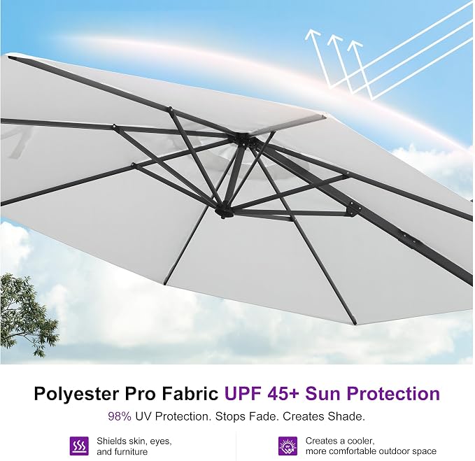 PURPLE LEAF 10 Feet Patio Umbrella Outdoor Cantilever Round Umbrella Aluminum - Image 5