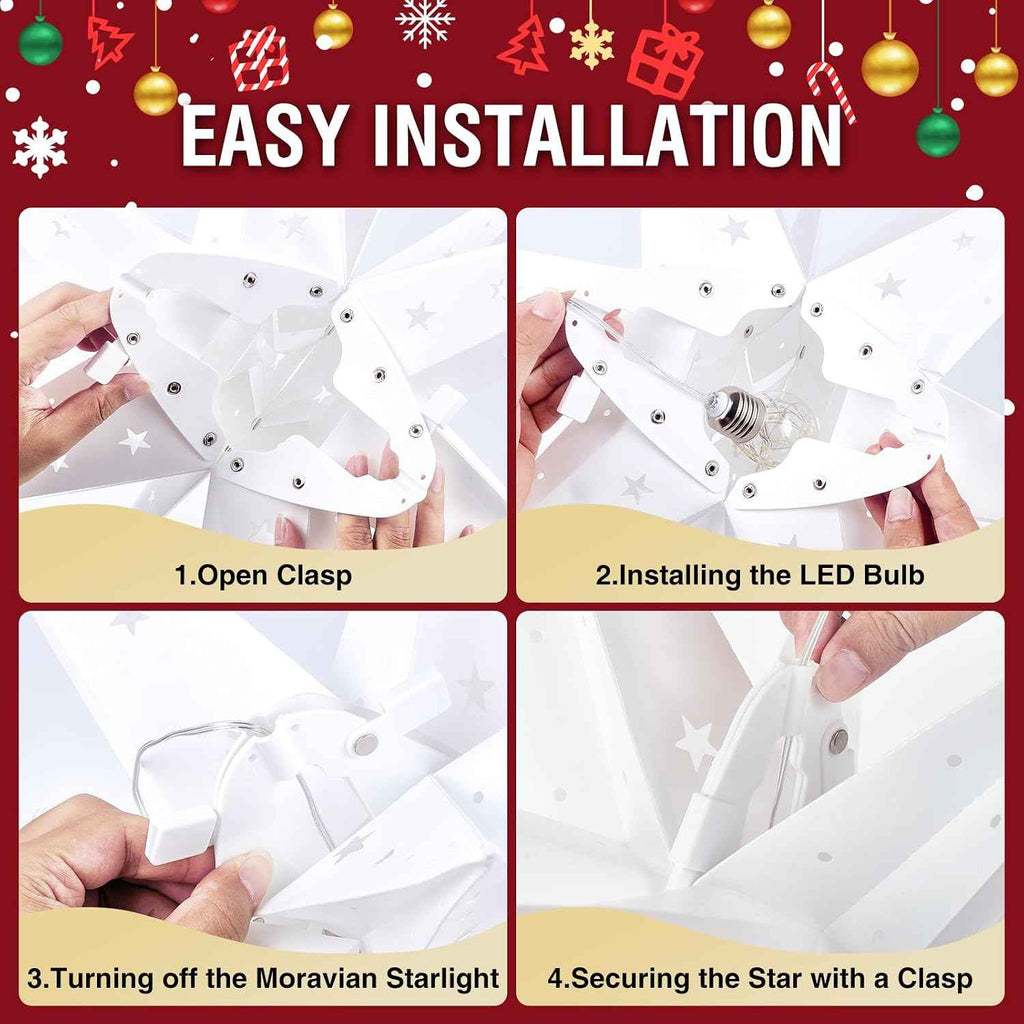 23" Plug-in Moravian Star Outdoor Light with Timer, Warm White 3D PVC Christmas Star IP44 Waterproof Hanging Decoration for Porch, Garden, Wedding, Indoor Holiday Display