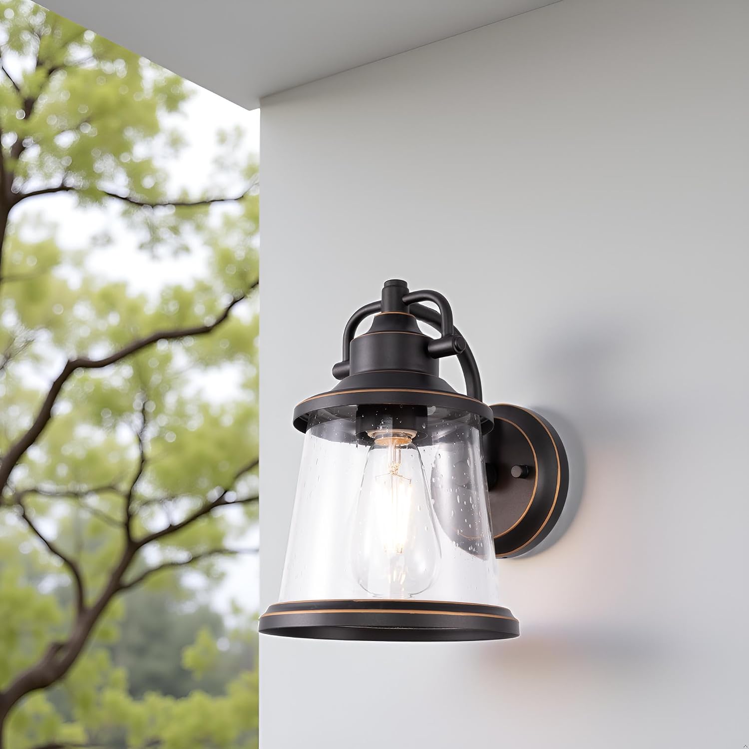 GRUENLICH Outdoor Wall Light Fixture, Seeded Glass, Oil Rubbed Bronze | Large Exterior Porch Light Wall Sconce Lantern for House, Patio, Garage, Anti-rust Metal, Waterproof, E26 Socket
