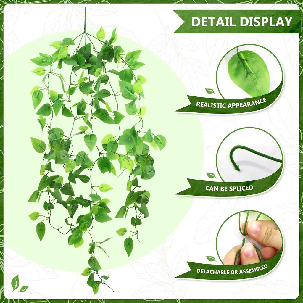 2-Pack Fake Hanging Plants, Faux Hanging Plant Artificial Greenery for Living Room Bedroom Boho Wall Shelf Indoor Outdoor Decor (Green Pothos Ivy Vines)