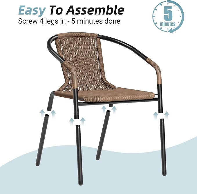 Amopatio Outdoor Dining Chairs Set of 6, Rattan Wicker Patio Chairs, Stackable - Image 7