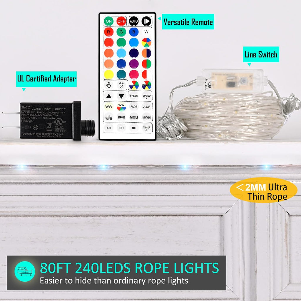 Outdoor String Lights, Rope Lights with Remote, Waterproof String Lights Outdoor Fairy Lights Twinkle Lights for Wedding, Patio, Pool, Christmas