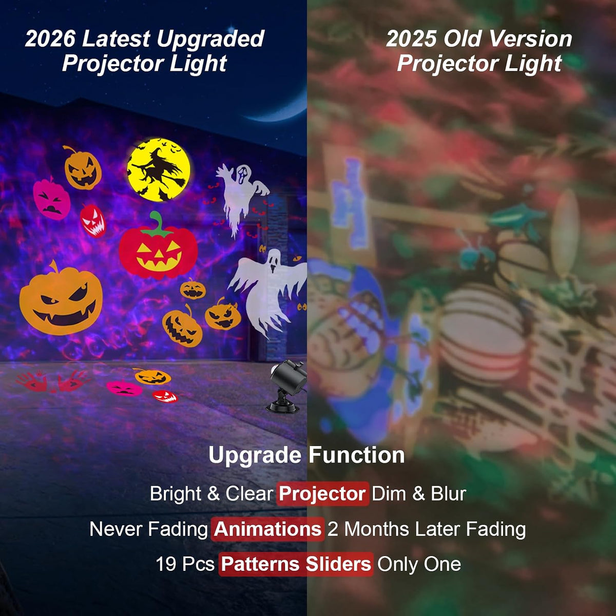 Brighter Halloween Decorations Projector Lights, 2026 Upgraded Holiday Projectors, Christmas Projector with 19 HD Replaceable Slides (Ocean Wave & Patterns), Waterproof Halloween Projector Light Show