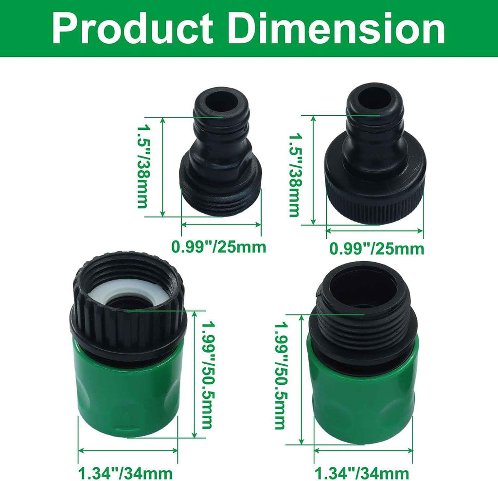 16 PCS Plastic Garden Hose Quick Connect Fittings, 3/4-Inch | Male and Female Fitting, Hose End Adapters, For Watering Systems, Sprinklers, and Drip Irrigation, Set of 4