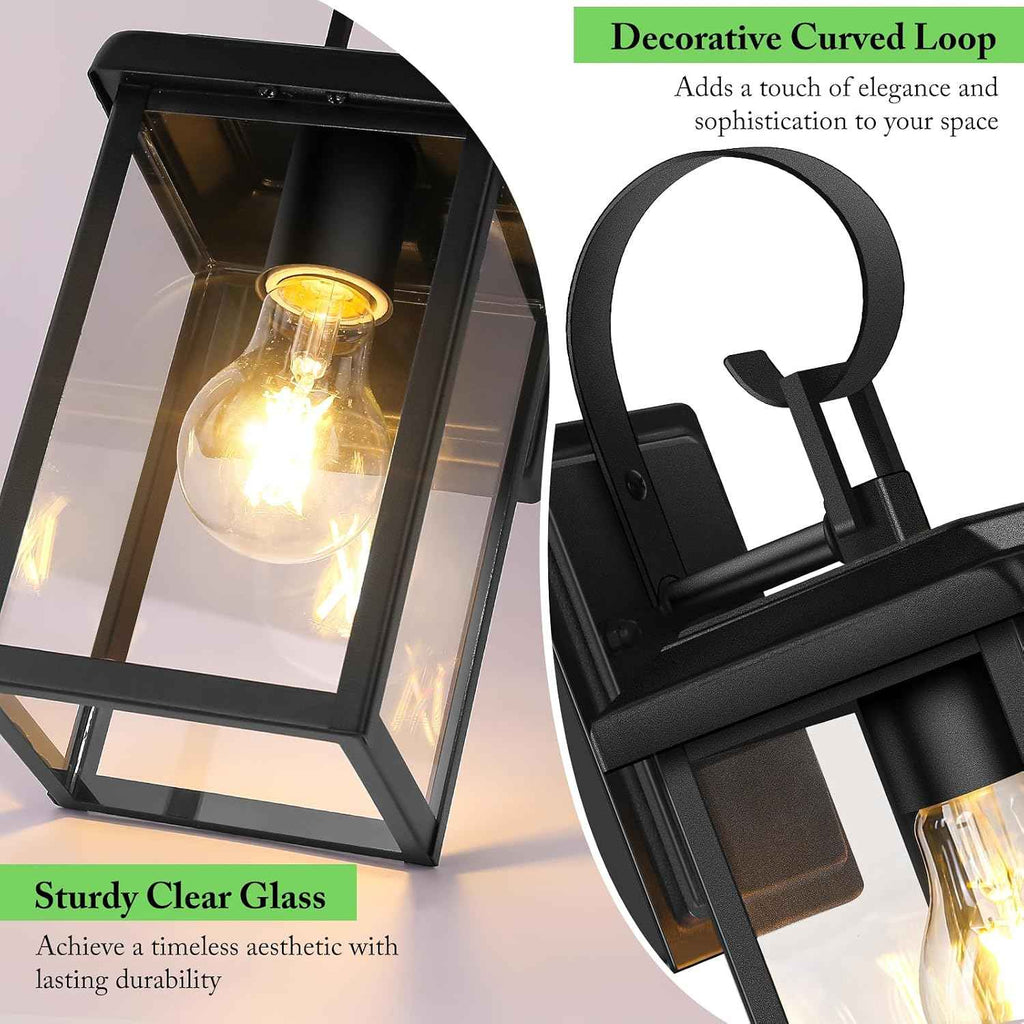 BesLowe 2-Pack Outdoor Wall Light Fixtures, Modern Porch Sconces, Black | Waterproof, Rust-Resistant, Durable Metal with Clear Glass, Standard E26 Socket, Easy to Install