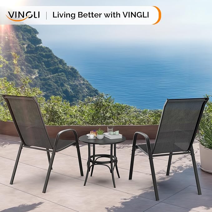VINGLI Patio Chairs Set of 6 – Stackable Outdoor Dining Chairs - Image 8