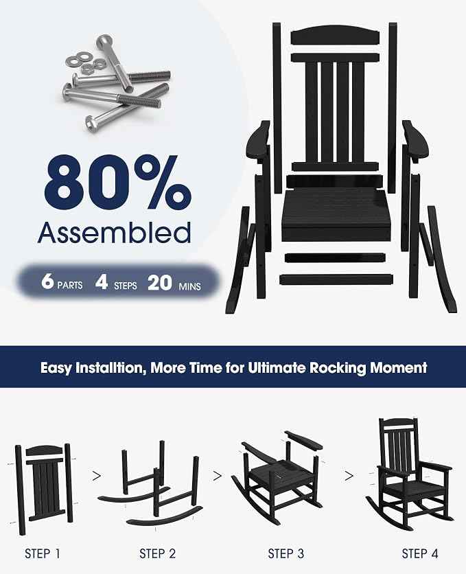 KINGYES Outdoor Rocking Chairs, HDPE All-Weather Patio Rocking Chairs High Back