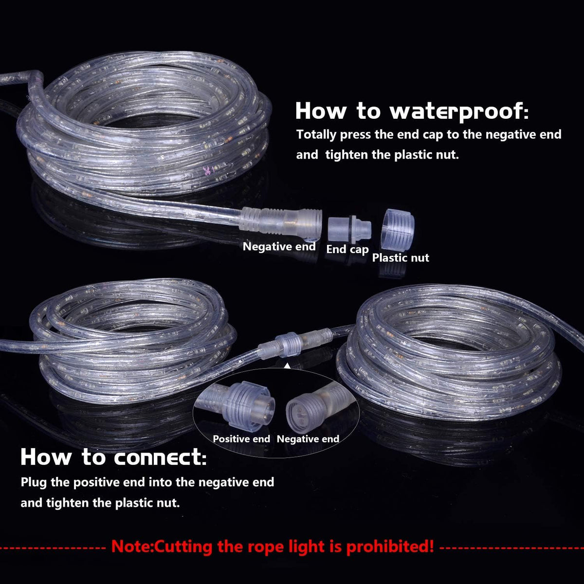 20ft Warm White Rope Lights 110V 3000K 144LEDs for in/Outdoor Light | rope lights for outside, LED Outdoor Waterproof Warm White, Connectable and Flexible Tube Lights for Deck Garden Pool Patio
