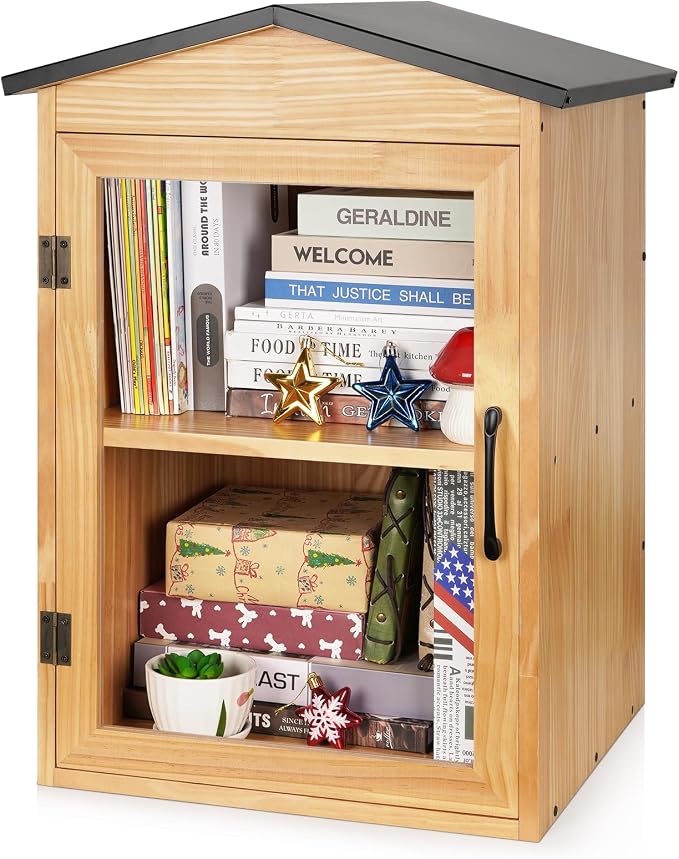 Outdoor Library Outdoor Book Box Storage Wooden Cabinet Little Literature Box by Exttlliy