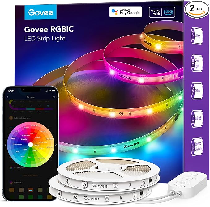 Govee Smart RGBIC LED Strip Lights 65.6ft, Alexa LED Light Strip Work by Govee