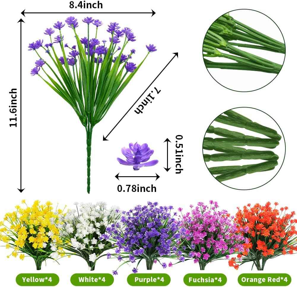 20 Bundles Outdoor Artificial Flowers UV Resistant No Fade Fake Boxwood Plastic Plants Greenery Shrubs for Garden Porch Window Box Home Wedding Décor - Indoor/Outdoor Use