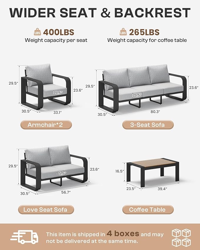Aluminum Outdoor Patio Furniture Set, 5 Piece Oversized Patio Conversation Sets - Image 9