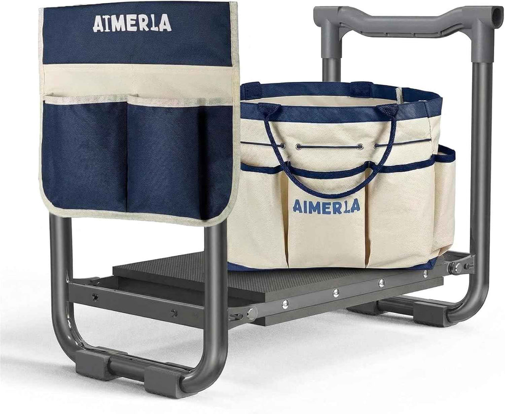 Aimerla Foldable Garden Kneeler Seat Heavy Duty [Upgraded Widened Thick Kneeling Pad] Garden Stool with Large Garden Tool Bags with Pockets - Portable Garden Bench Gardening Gifts for Parents