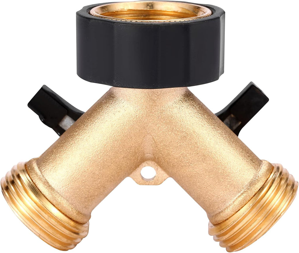 Garden Hose Splitter 2 Way Heavy Duty, Y Connector Brass Garden Hose Adapter, Hose Bib Splitter with 2 Extra Rubber Washers | Brass Garden Hose Adapter Hose Bib Splitter with 4 Extra Rubber Washers