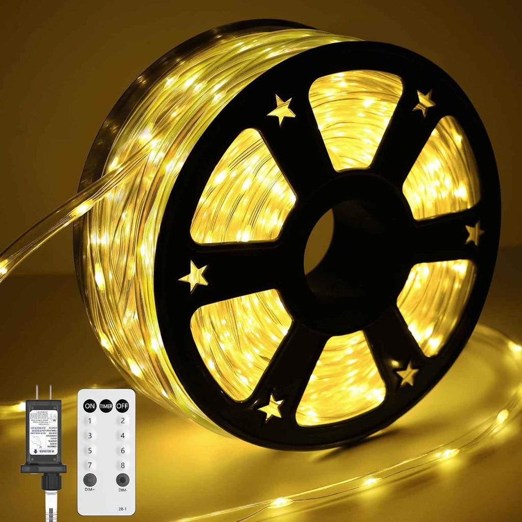 100FT 720 LED Rope Lights Outdoor Waterproof with Remote, 8 Modes and 4 Brightness, Rope Lights for Outside, Bedroom, Patio, Garden, Christmas Lights Indoor Outdoor Decoration (Warm White)
