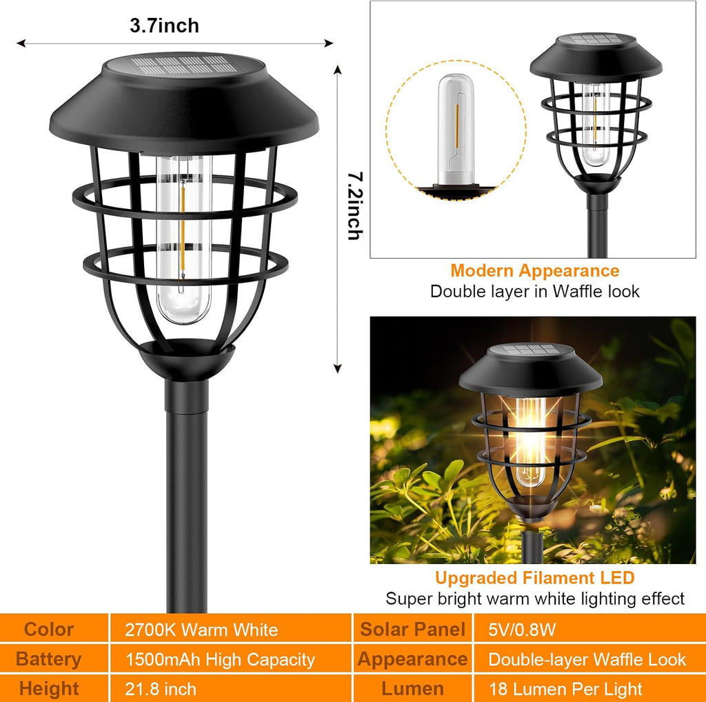 Bright Solar Lights Outdoor, Metal Solar Pathway Lights Outdoor IP65 Waterproof 6 Pack Solar Garden Lights with Auto On Off for Yard, Patio, Walkway, Driveway and Landscape Decoration,Warm White