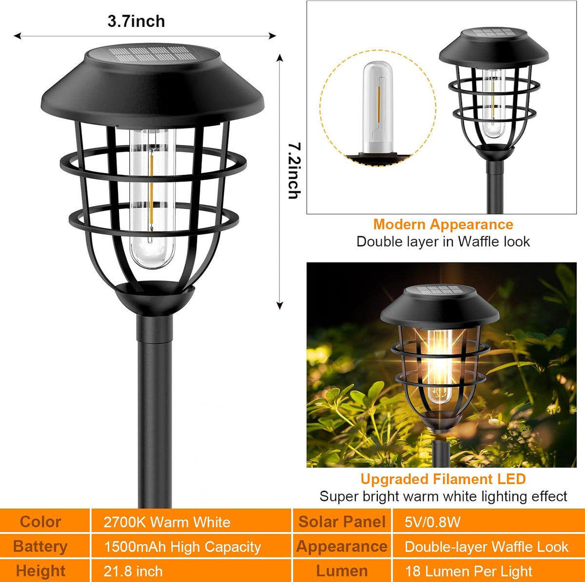 Bright Solar Lights Outdoor, Metal Solar Pathway Lights Outdoor IP65 Waterproof 6 Pack Solar Garden Lights with Auto On Off for Yard, Patio, Walkway, Driveway and Landscape Decoration,Warm White