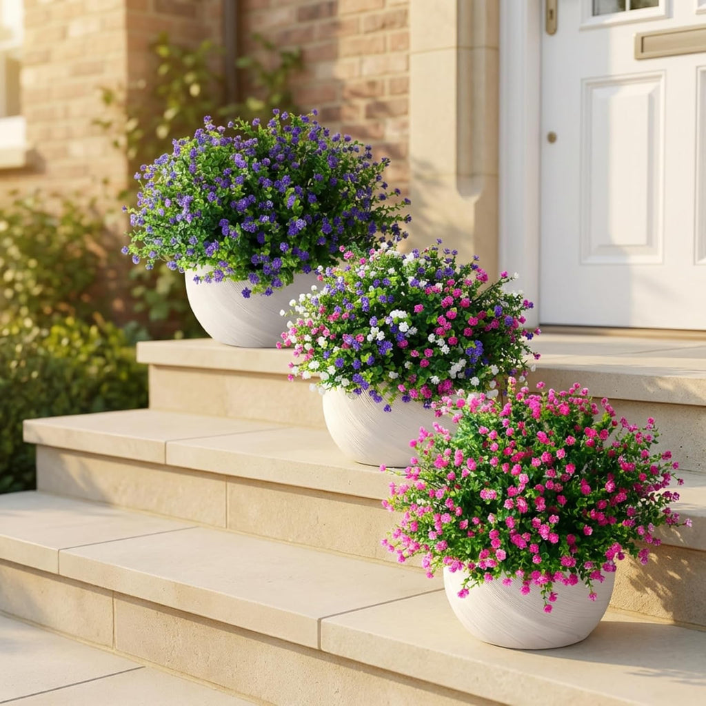 Artificial Flowers Outdoor Fake Plants with Eucalyptus Leaves- 12 Bundles UV Resistant Faux Plastic Greenery for Home, Garden, Porch, and Patio Decoration (Magenta)