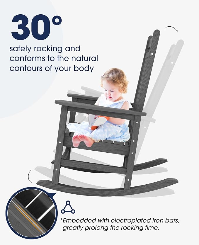 KINGYES Oversized Outdoor Rocking Chair Set of 6, All-Weather Patio Rocking - Image 5