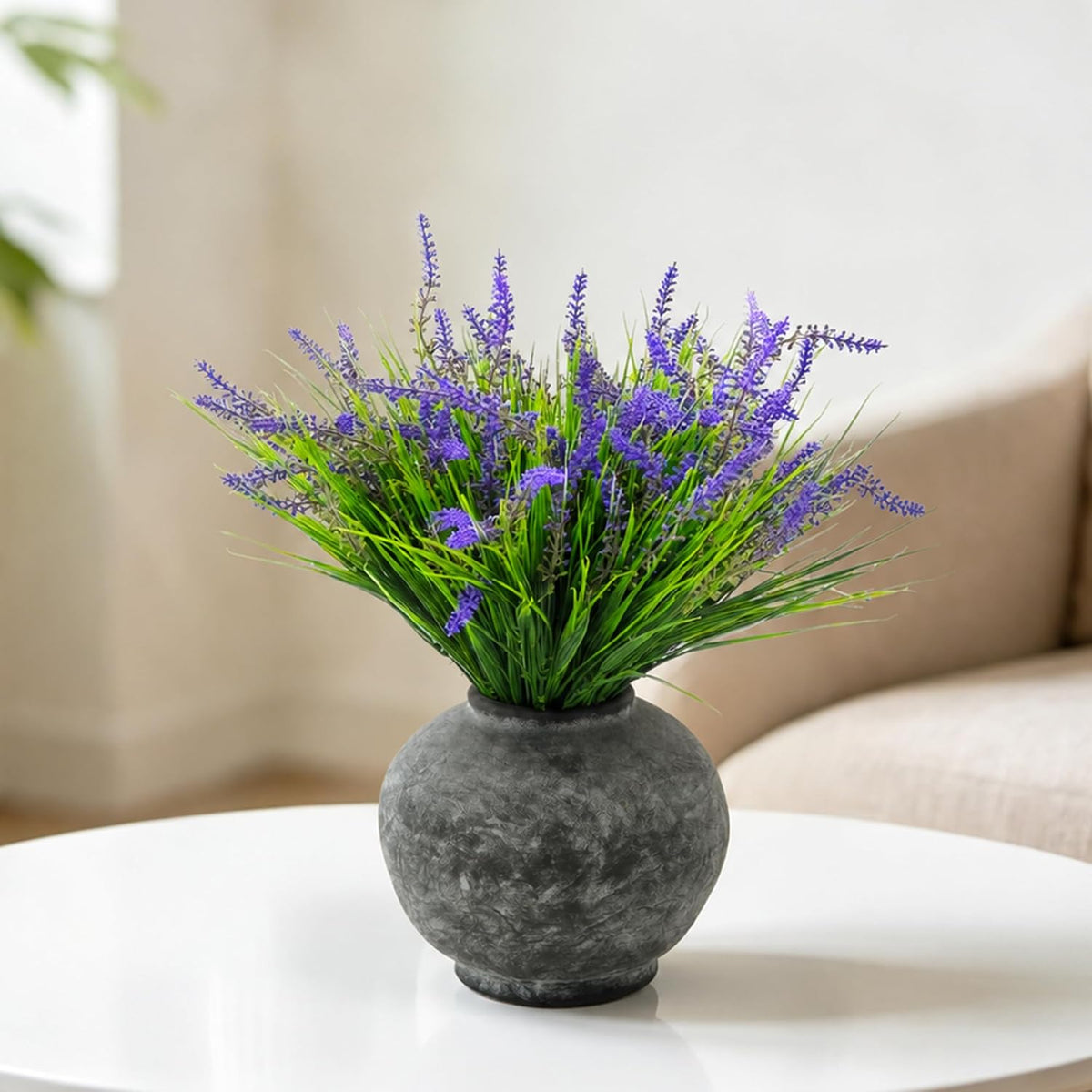 12 Bundles Artificial Plant Outdoor Fake Monkey Grass Faux Lavender Flowers | UV Resistant, No Fading, Zero Maintenance, Outdoor & Indoor