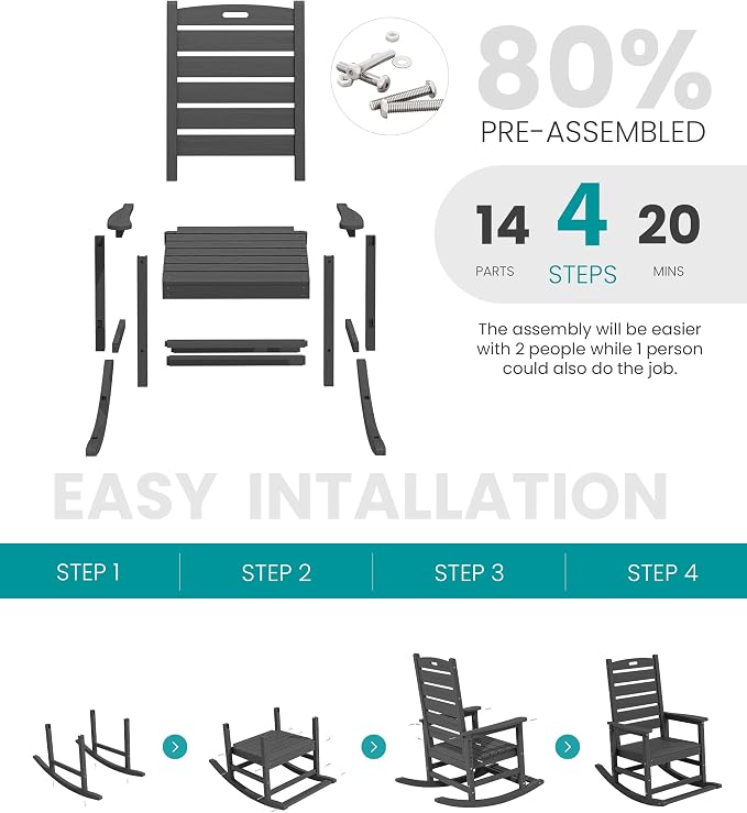 SERWALL Outdoor Rocking Chair, Oversized Rocking Chair - Image 8