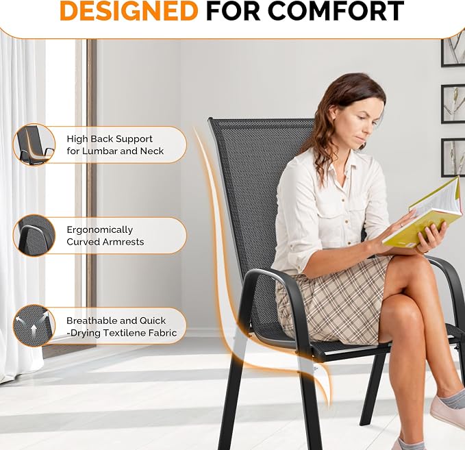 VINGLI Patio Chairs Set of 4 – Stackable Outdoor Dining Chairs - Image 4