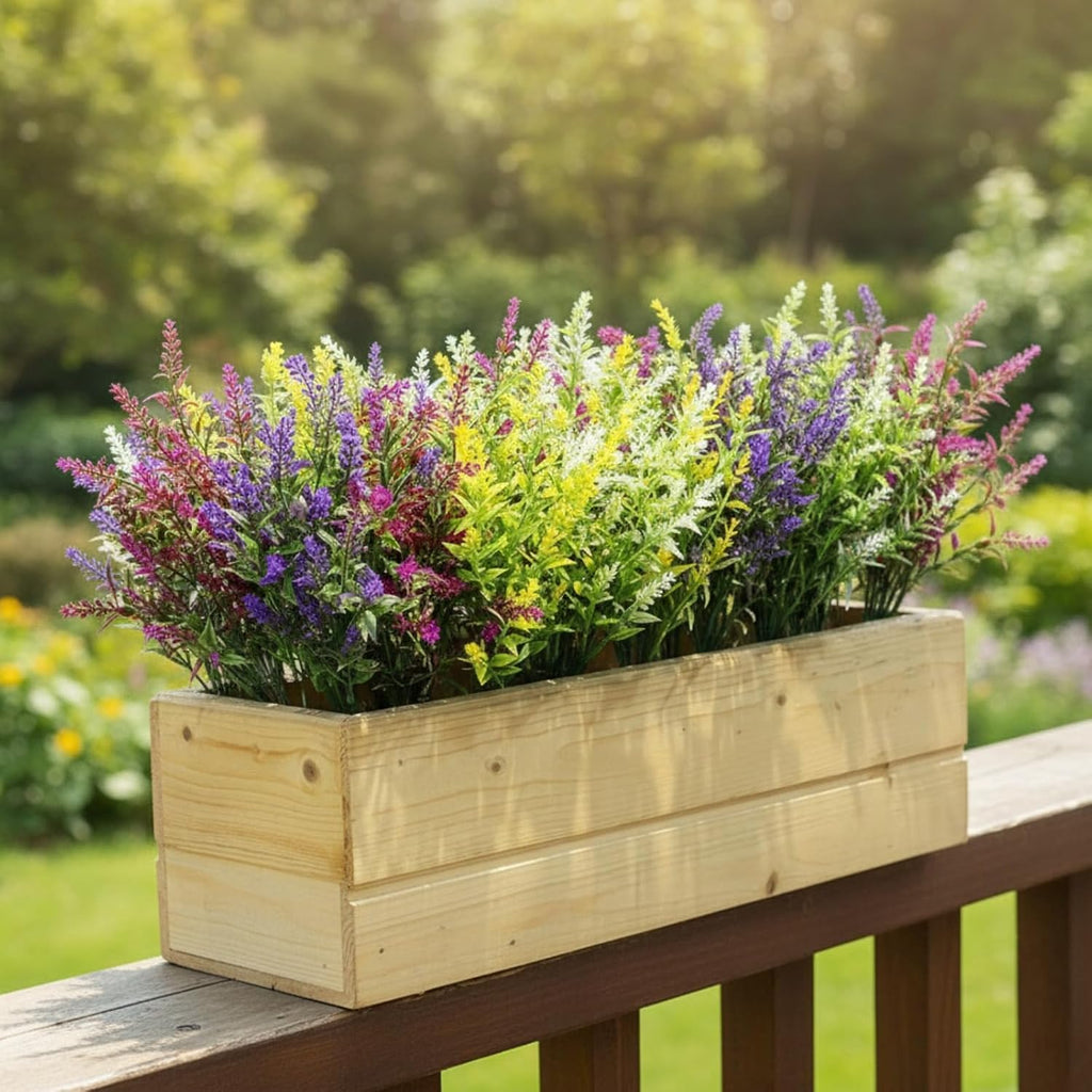 Xinnun 24 Bundles Artificial Flowers for Outdoors Faux Lavender Plants for Window Boxes Fake Plants Monkey Grass UV Resistant Plastic Shrubs Greenery for Home Garden Patio Front Porch Courtyard Decor