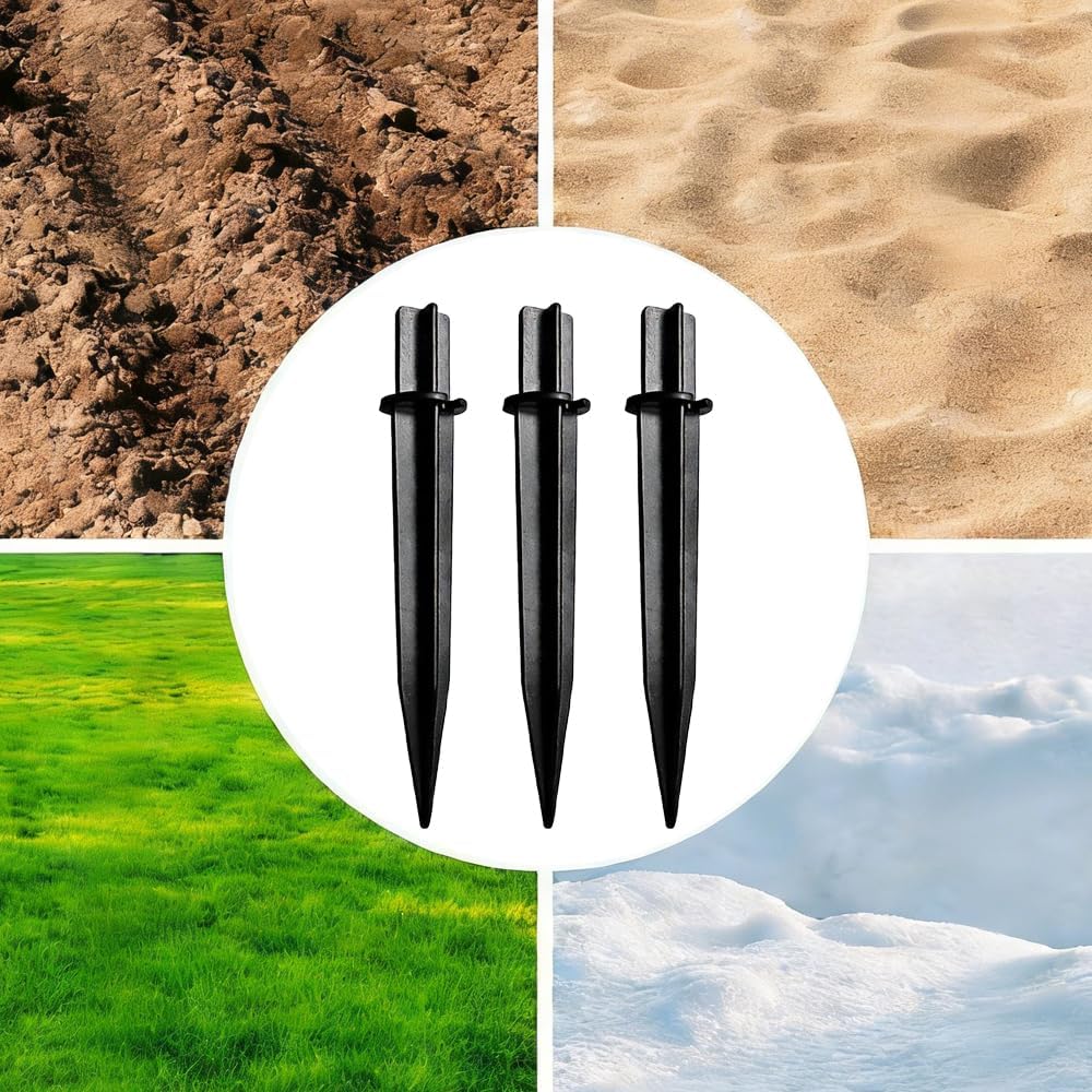 Haruyuki 10 Pieces Reinforced Ground Spikes Solar Light Stakes Replacement, 0.5 inch x 4.72 inch, Durable Black ABS Plastic Pathway Light Replace Candy Cane Stakes for Christmas Outdoor Yard Lights