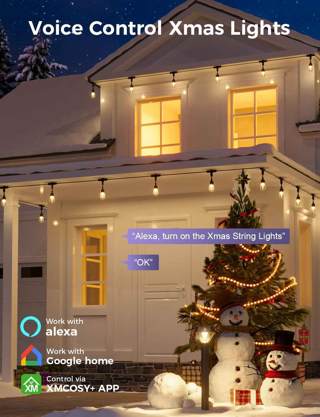 XMCOSY+ Outdoor String Lights, 98FT Smart Dimmable Edison Bulb Patio Lights | Smart App & Voice Control LED String Lights, Custom Schedules, Dimming, Warm White Light for Outside, Yard,Porch, Warerproof