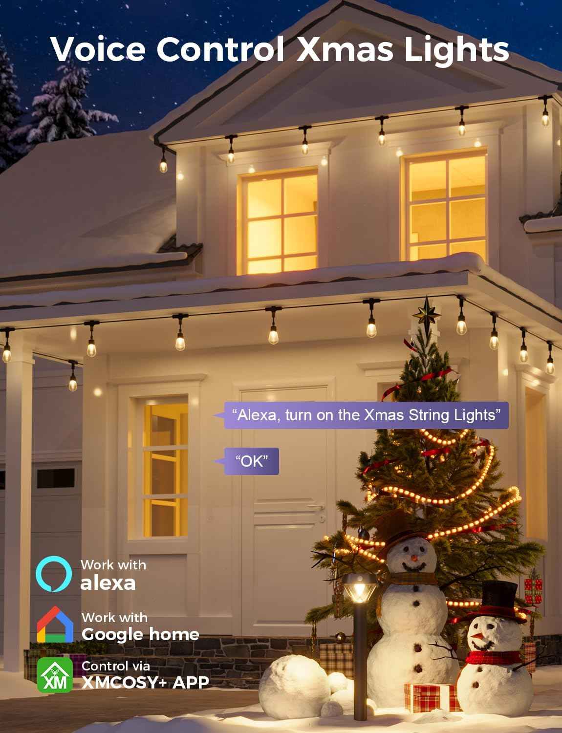 XMCOSY+ Outdoor String Lights, 98FT Smart Dimmable Edison Bulb Patio Lights | Smart App & Voice Control LED String Lights, Custom Schedules, Dimming, Warm White Light for Outside, Yard,Porch, Warerproof