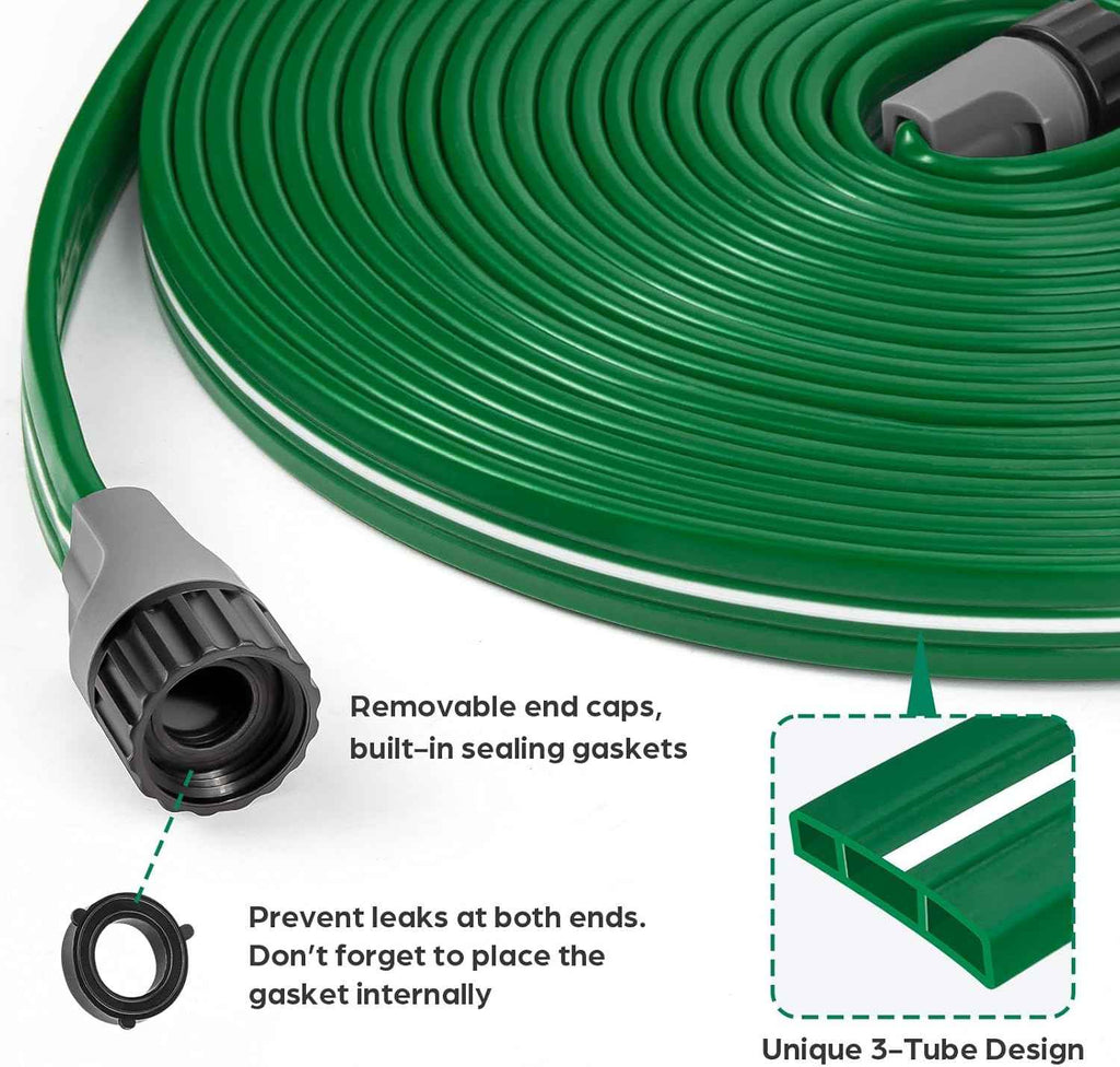 Jin&Bao 50FT Sprinkler Hose Heavy Duty Garden Lawn Water Hose with Staples | High-efficiency sprinkler system,dual-use design,3-6ft even spray,20-60 PSI PVC,comes with fixed staples