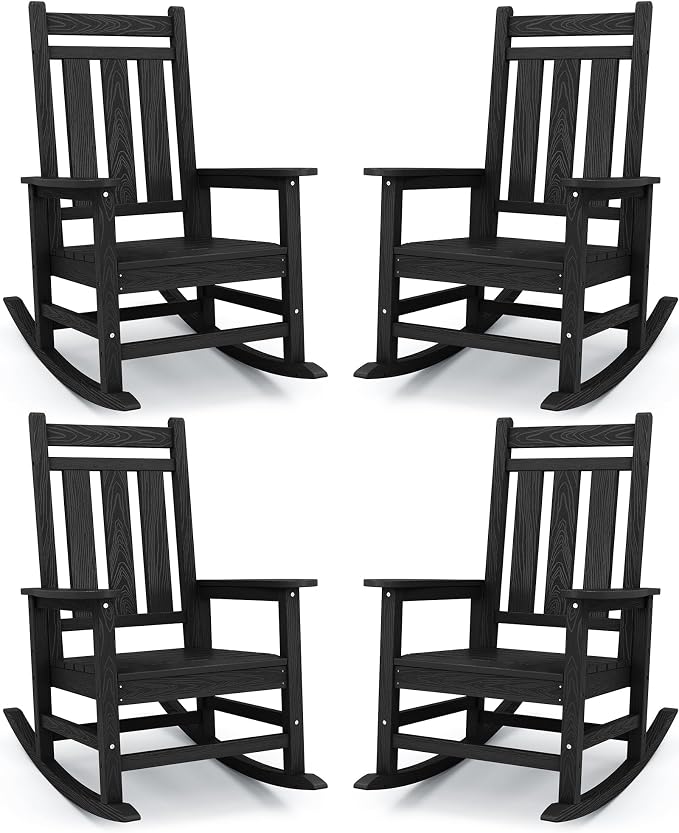 KINGYES Oversized Outdoor Rocking Chair Set of 4, All-Weather Patio Rocking by KINGYES