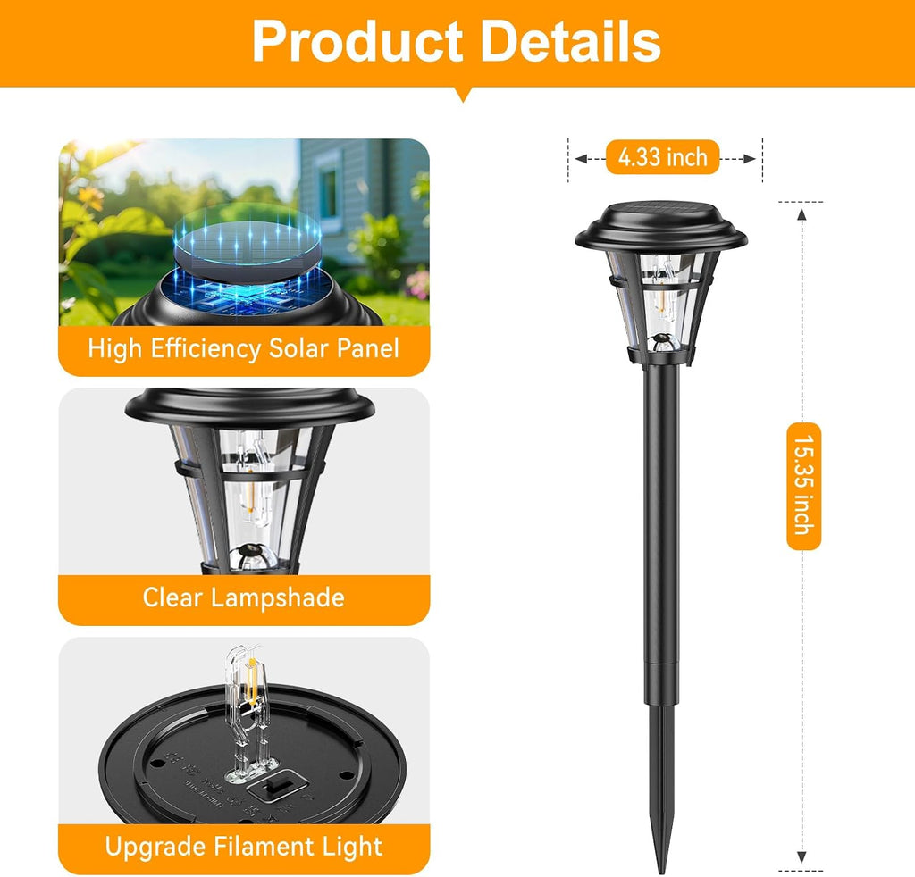 LETMY Solar Pathway Lights Outdoor, 4 Pack Solar Garden Lights Outdoor Waterproof, Auto On/Off Solar Powered Landscape Path Lights, Outdoor Solar Lights for Yard Lawn Patio Walkway Driveway