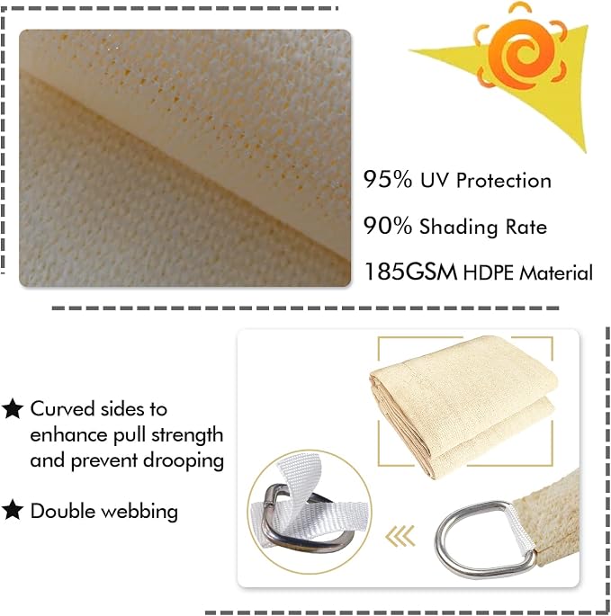KANAGAWA 14'X24' Cream Custom Size Sun Shade Sail Rectangle UV Block Canopy - Image 3